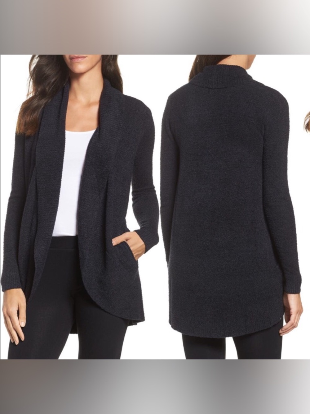 Barefoot Dreams CozyChic Lite Circle Cardigan CARBON/BLACK HEATHER size L/XL